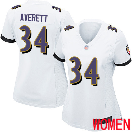 Baltimore Ravens nike_ravens_2940Game White Women Anthony Averett Road Jersey NFL Football 34 Baltimore Ravens